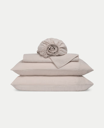 Duvet Cover Set & Fitted Sheet Washed Linen Oat Duvet Cover Set & Fitted Sheet Washed Linen Oat