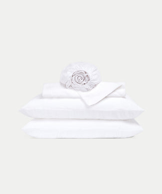 Duvet Cover Set & Fitted Sheet Washed Linen White Duvet Cover Set & Fitted Sheet Washed Linen White