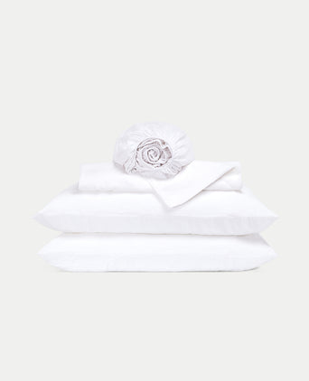 Duvet Cover Set & Fitted Sheet Washed Linen White Duvet Cover Set & Fitted Sheet Washed Linen White