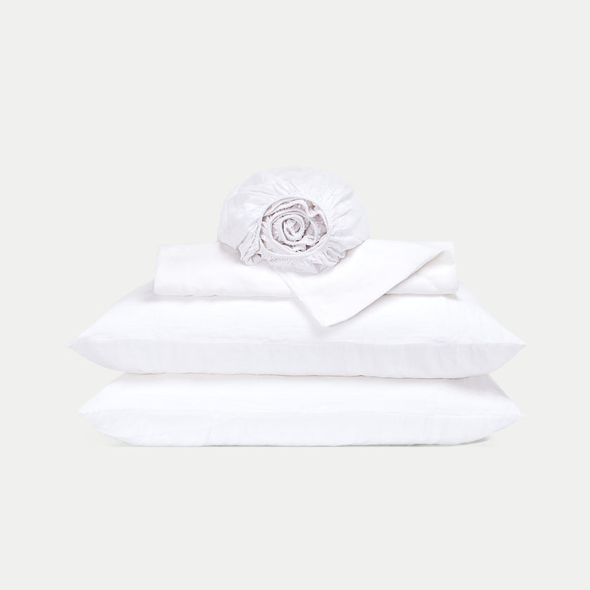 Duvet Cover Set & Fitted Sheet Washed Linen White