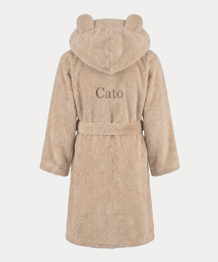 Bathrobe Kids zero-twist cotton with embroidery | Latte