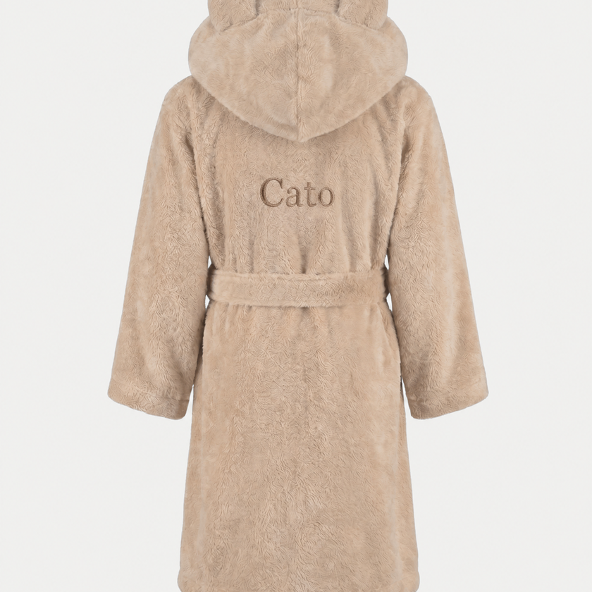 Bathrobe Kids zero-twist cotton with embroidery | Latte