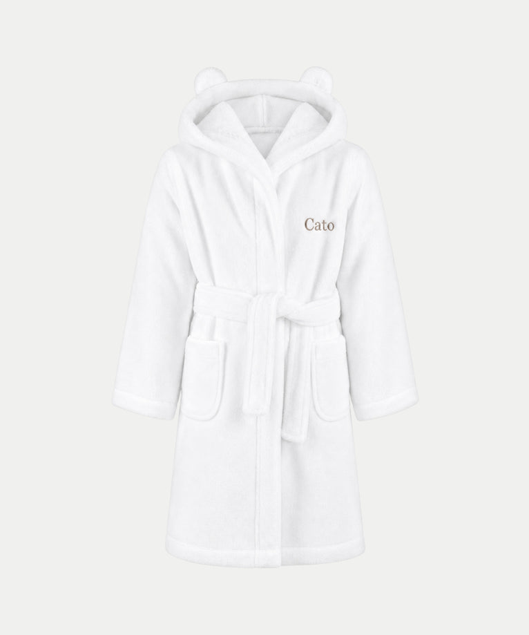 Bathrobe Kids zero-twist cotton with embroidery | White