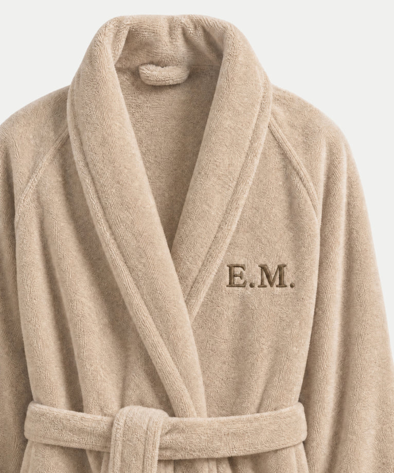 Bathrobe zero-twist cotton with embroidery | Latte