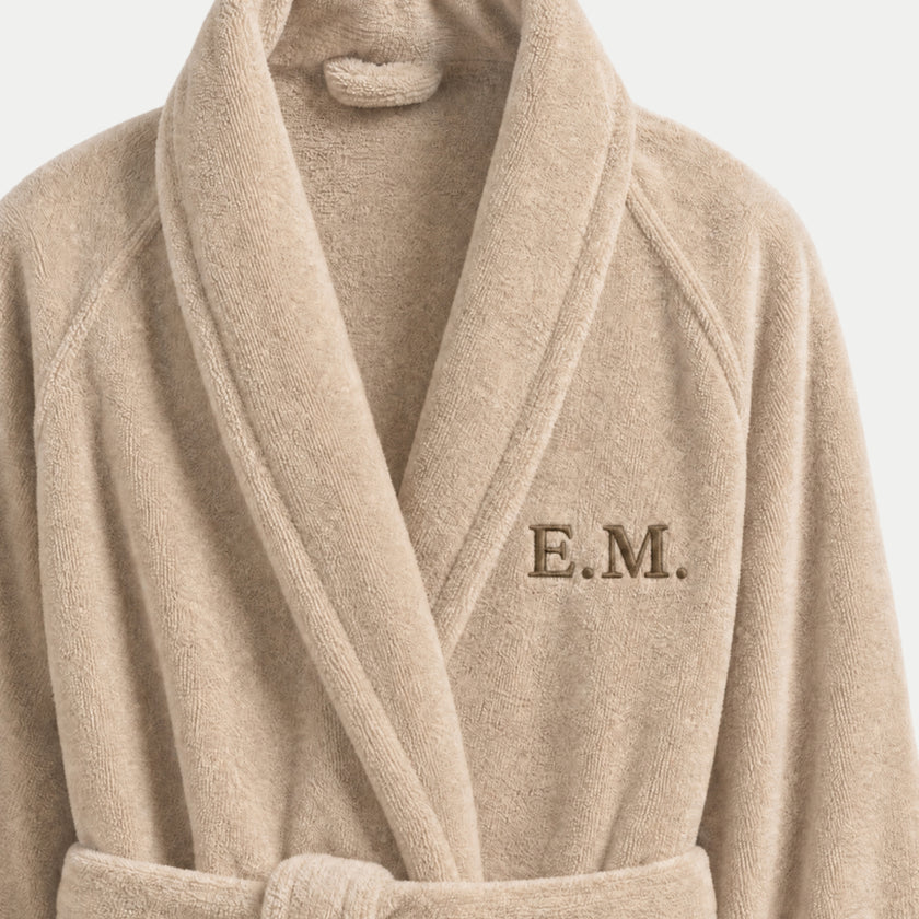 Bathrobe zero-twist cotton with embroidery | Latte
