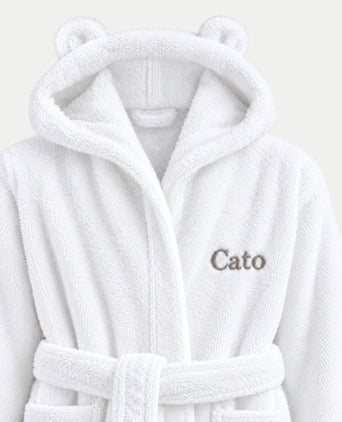 Bathrobe Kids zero-twist cotton with embroidery | White Bathrobe Kids zero-twist cotton with embroidery | White