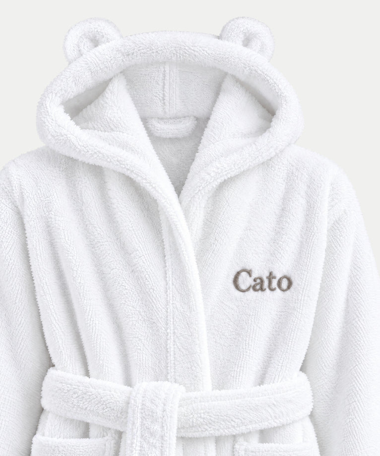 Bathrobe Kids zero-twist cotton with embroidery | White