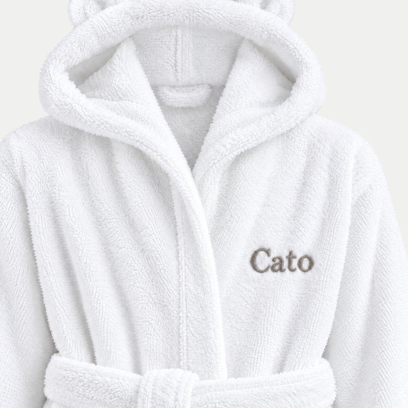 Bathrobe Kids zero-twist cotton with embroidery | White