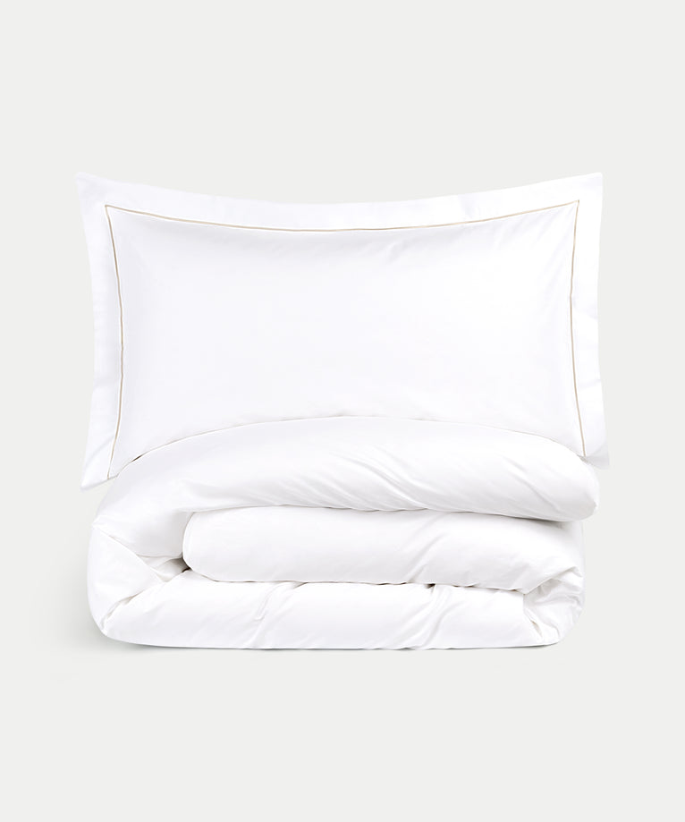 Duvet Cover Set & Fitted Sheet Percale Carmel White