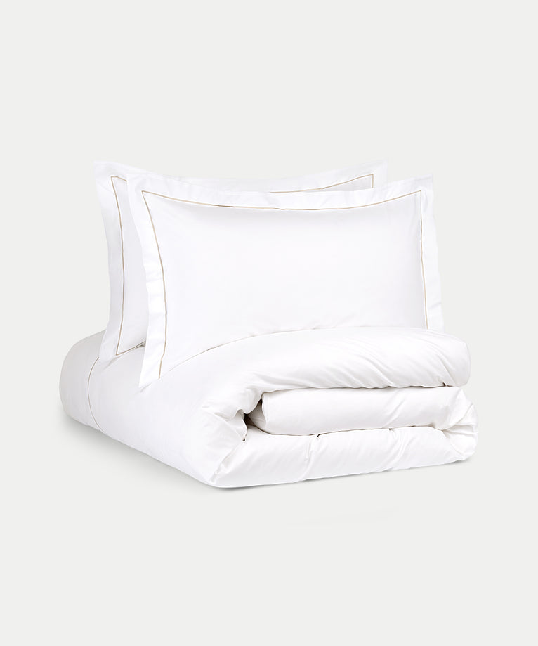 Duvet Cover Set & Fitted Sheet Percale Carmel White