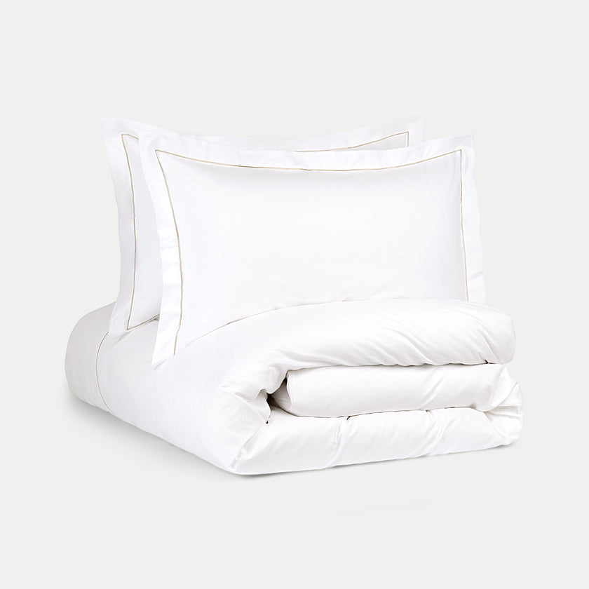 Duvet Cover Set & Fitted Sheet Percale Carmel White