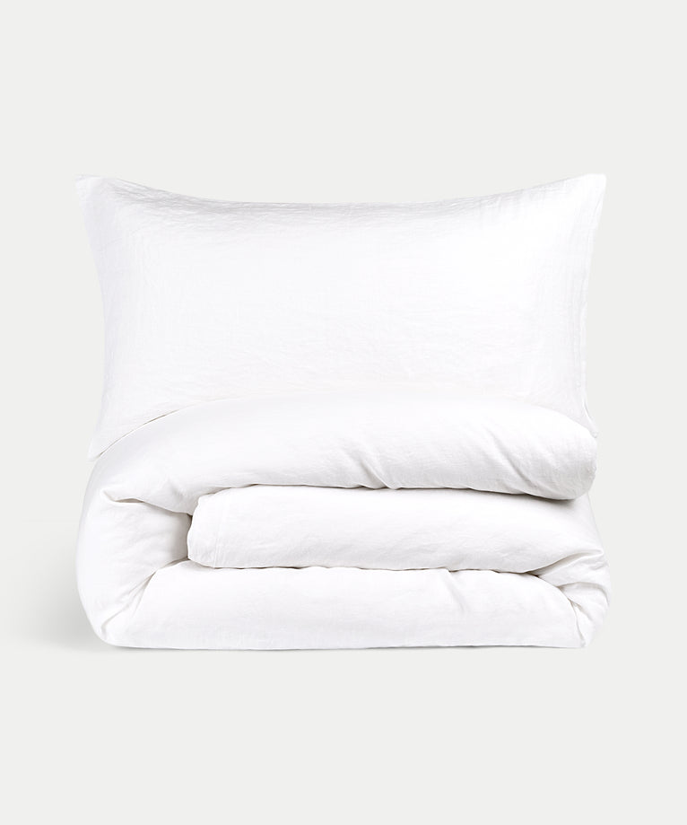 Duvet Cover Set & Fitted Sheet Washed Linen White