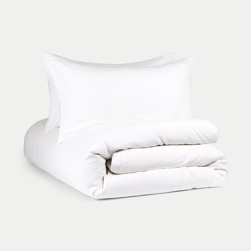 Duvet Cover Set & Fitted Sheet Washed Linen White