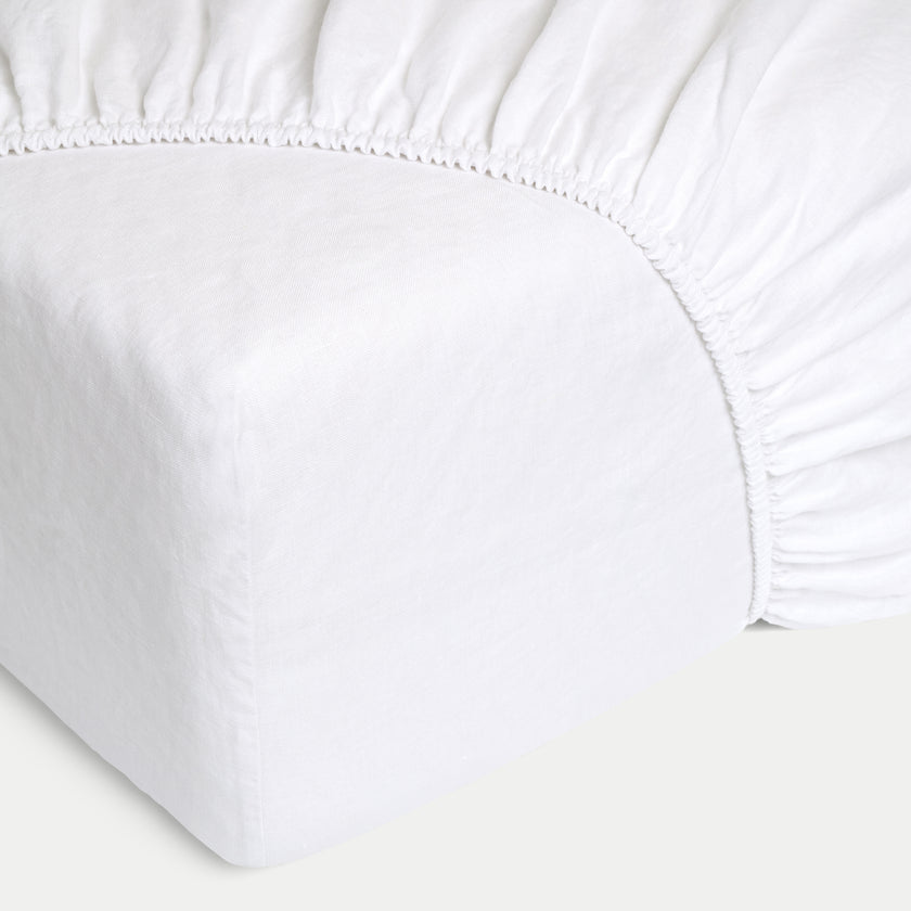 Duvet Cover Set & Fitted Sheet Washed Linen White