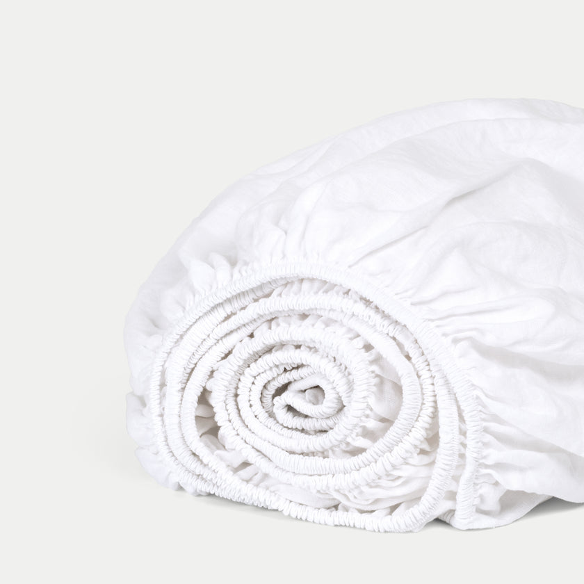 Duvet Cover Set & Fitted Sheet Washed Linen White