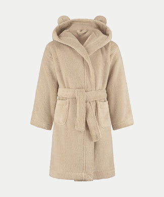 Bathrobe Kids zero-twist cotton | Latte Kinderbadjas met capuchon en oortjes in de kleur latte