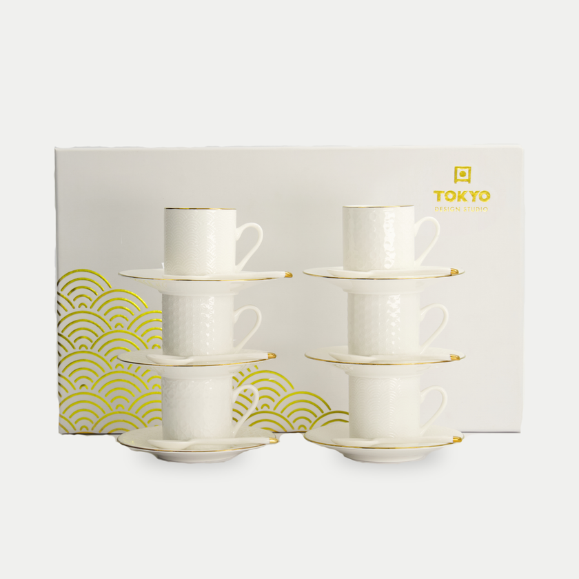 18-piece Tokyo Design Studio Espresso Set β Nippon White Gold Rim