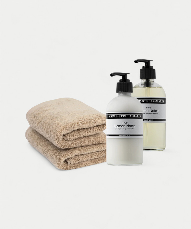2x Guest Towel Latte & Marie-Stella-Maris Hand Wash + Hand Lotion Lemon Notes