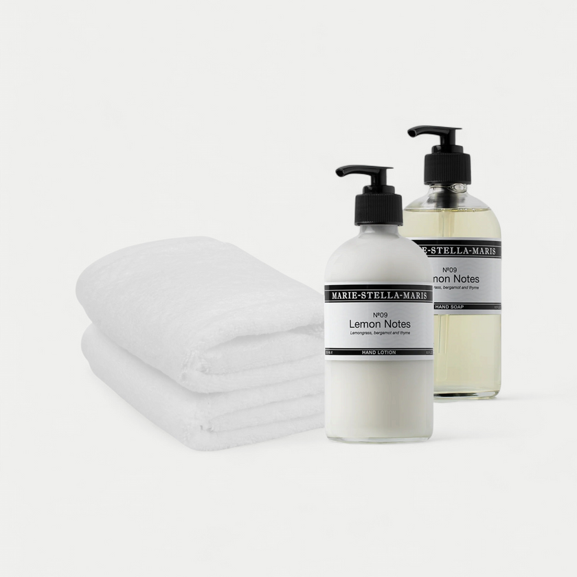 2x Guest Towel White & Marie-Stella-Maris Hand Wash + Hand Lotion Lemon Notes