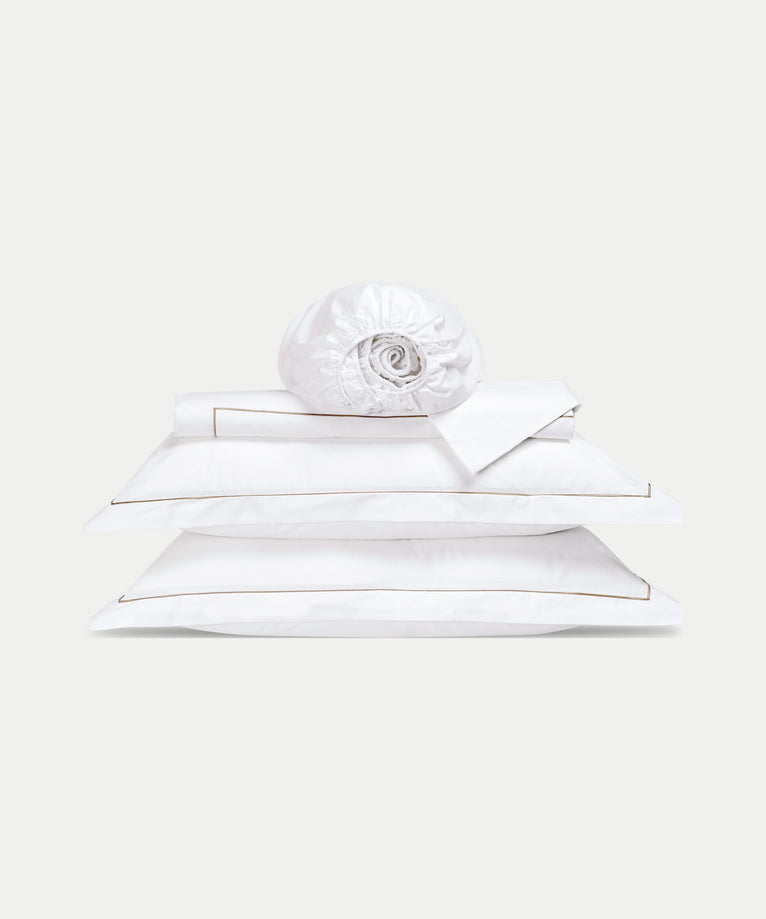Duvet Cover Set & Fitted Sheet Percale Carmel White