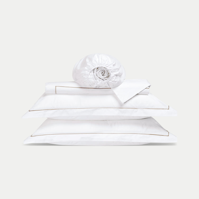 Duvet Cover Set & Fitted Sheet Percale Carmel White