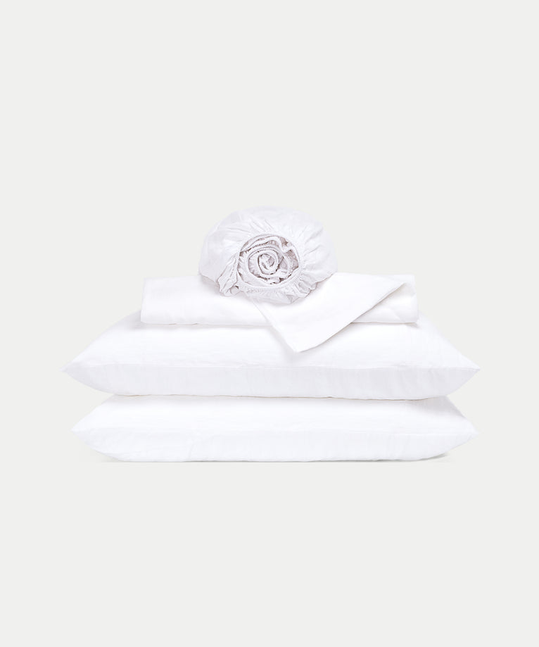 Duvet Cover Set & Fitted Sheet Washed Linen White