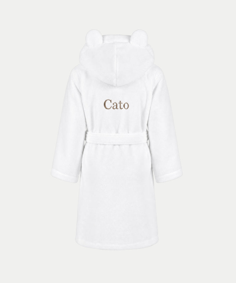 Bathrobe Kids zero-twist cotton with embroidery | White