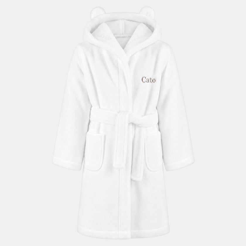 Bathrobe Kids zero-twist cotton with embroidery | White