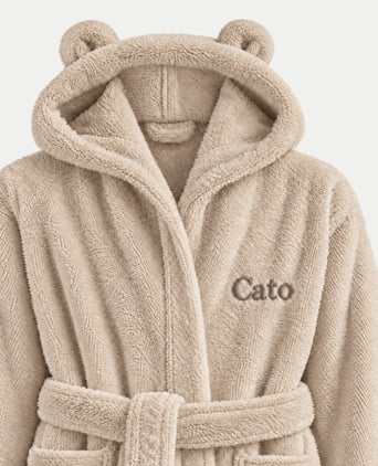 Bathrobe Kids zero-twist cotton with embroidery | Latte