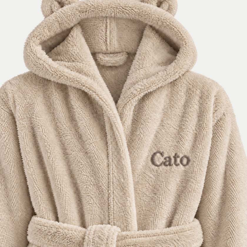 Bathrobe Kids zero-twist cotton with embroidery | Latte