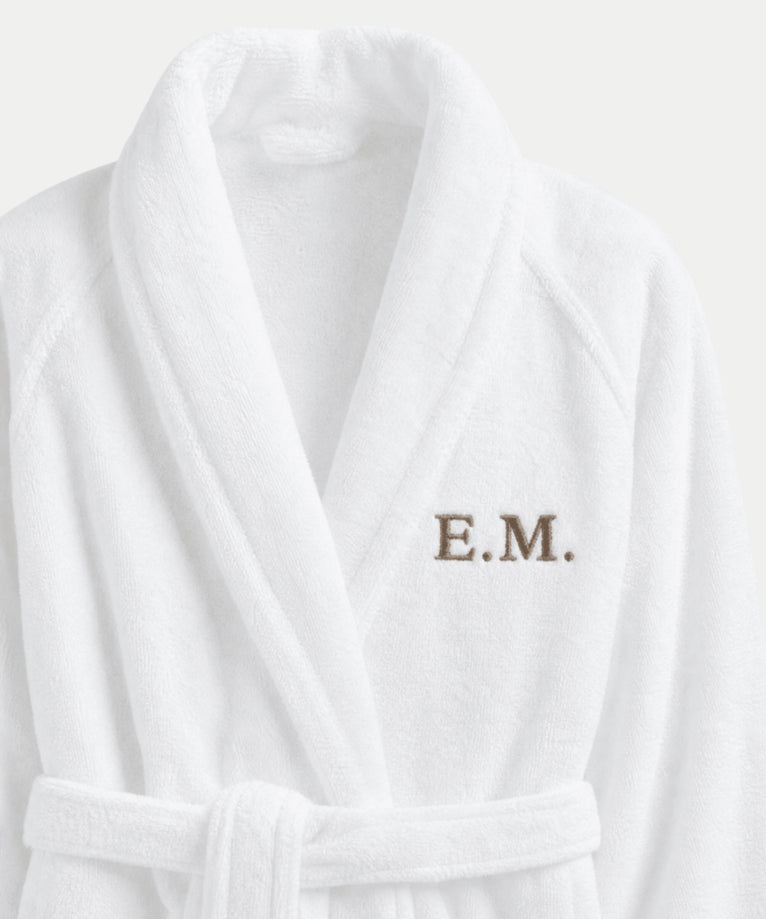 Bathrobe zero-twist cotton with embroidery | White