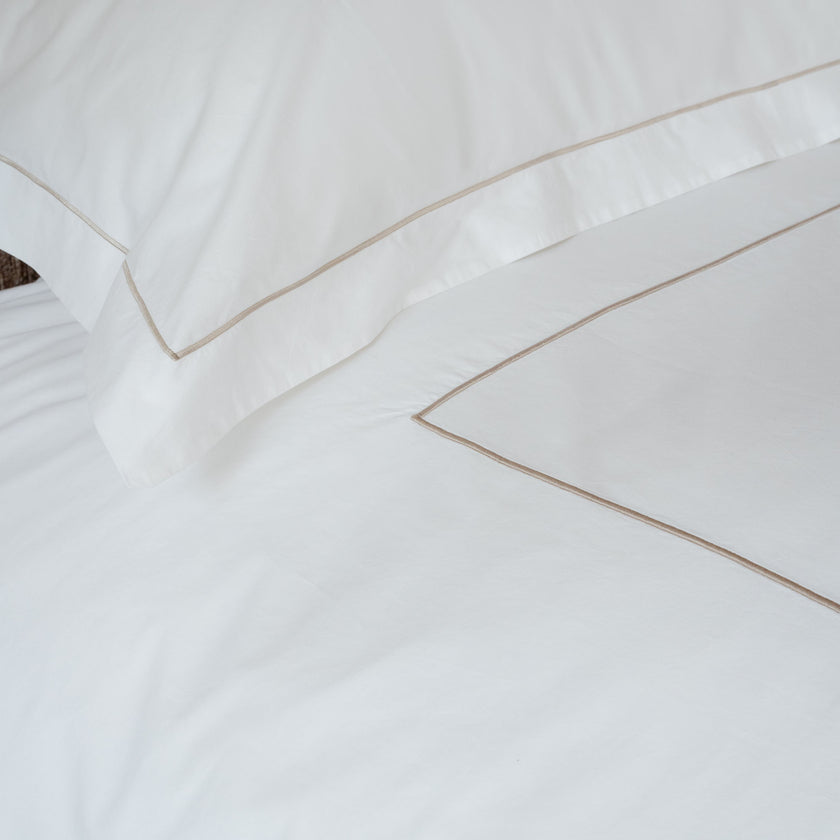 Duvet Cover Set & Fitted Sheet Percale Carmel White