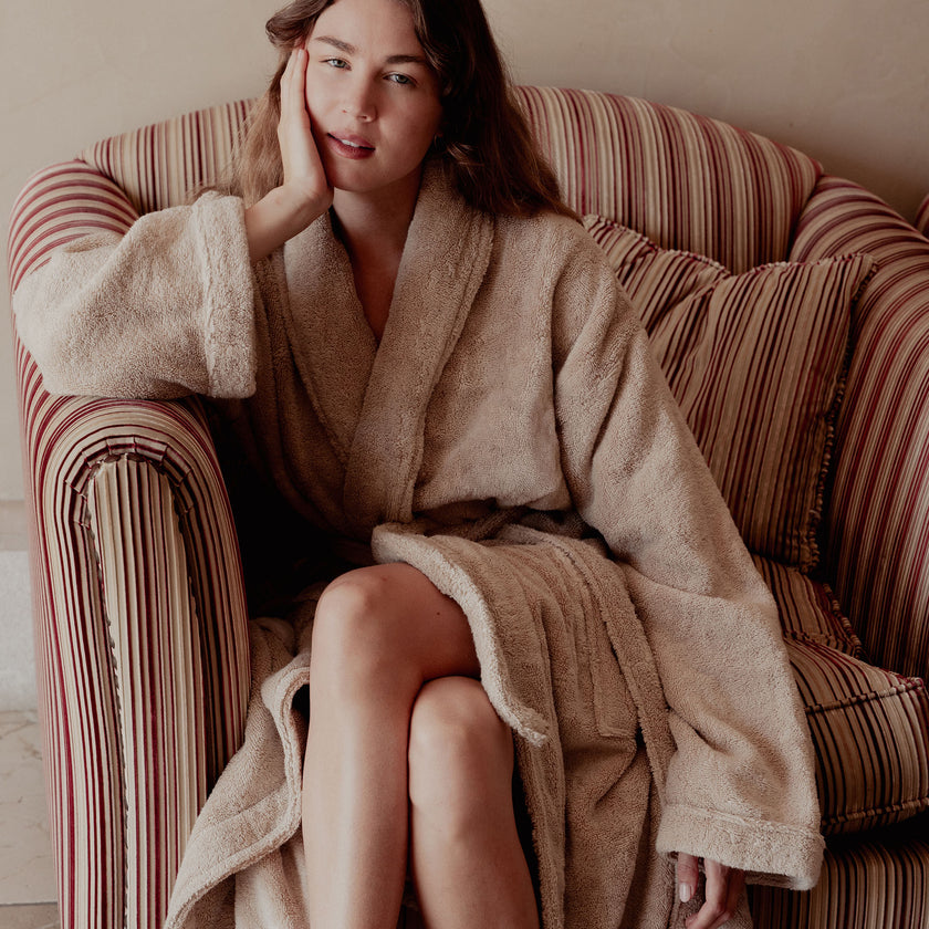 Bathrobe zero-twist cotton | Latte