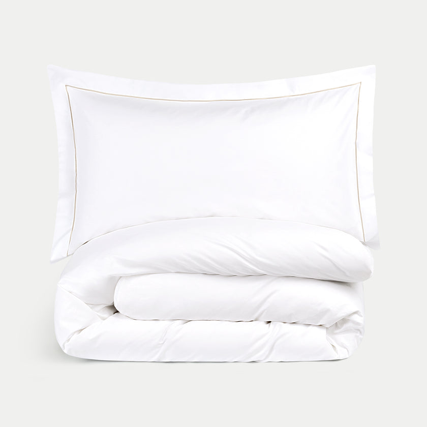 Duvet Cover Set & Fitted Sheet Percale Carmel White