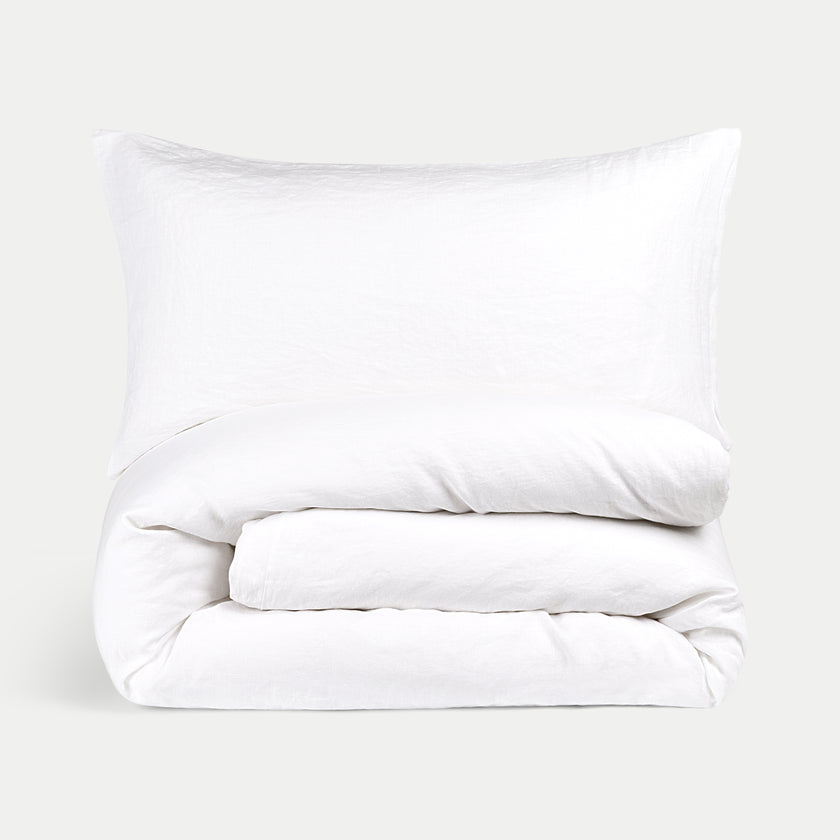 Duvet Cover Set & Fitted Sheet Washed Linen White