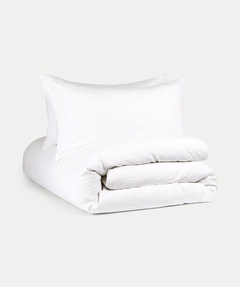 Duvet Cover Set & Fitted Sheet Washed Linen White
