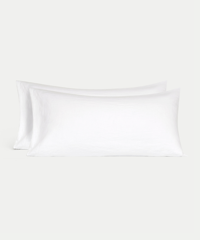 Set of 2 Pillowcases 100% Washed Linen | White