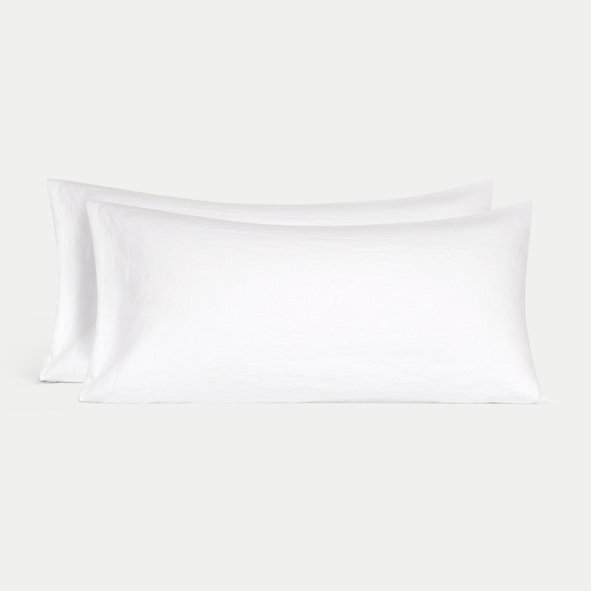 Set of 2 Pillowcases 100% Washed Linen | White