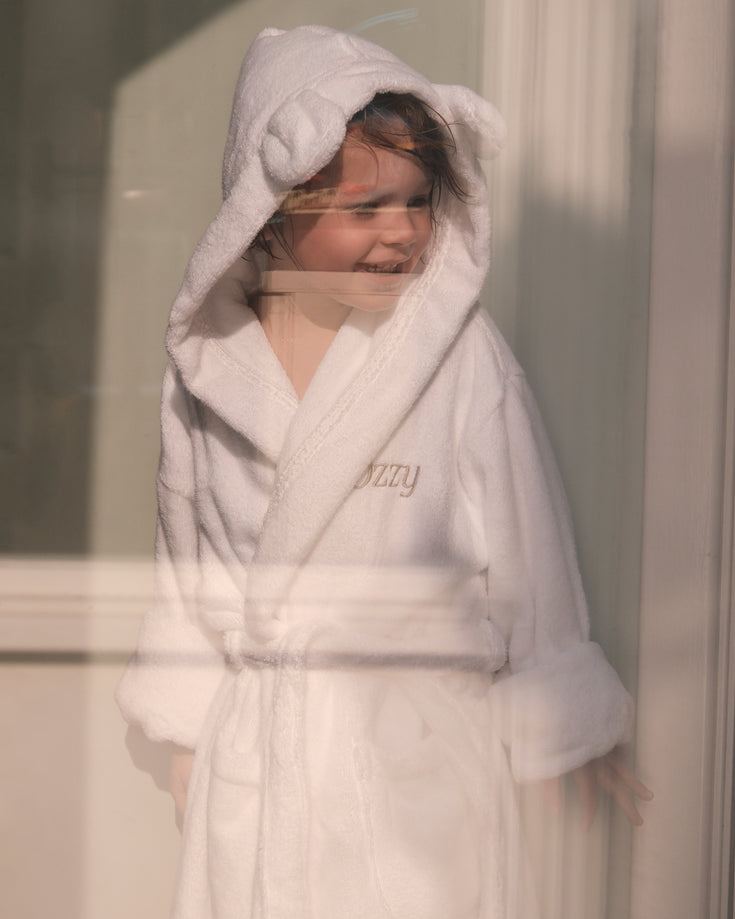 Bathrobe Kids zero-twist cotton with embroidery | White