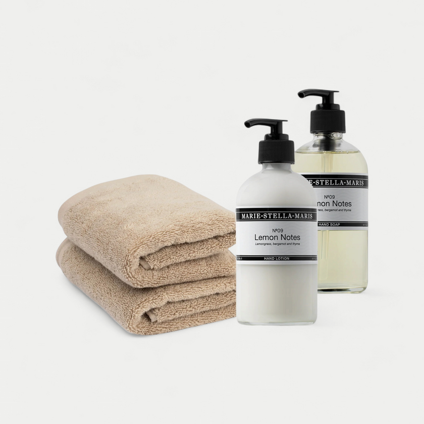 2x Guest Towel Latte & Marie-Stella-Maris Hand Wash + Hand Lotion Lemon Notes