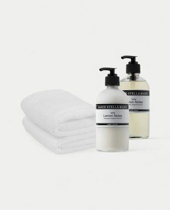 2x Guest Towel White & Marie-Stella-Maris Hand Wash + Hand Lotion Lemon Notes