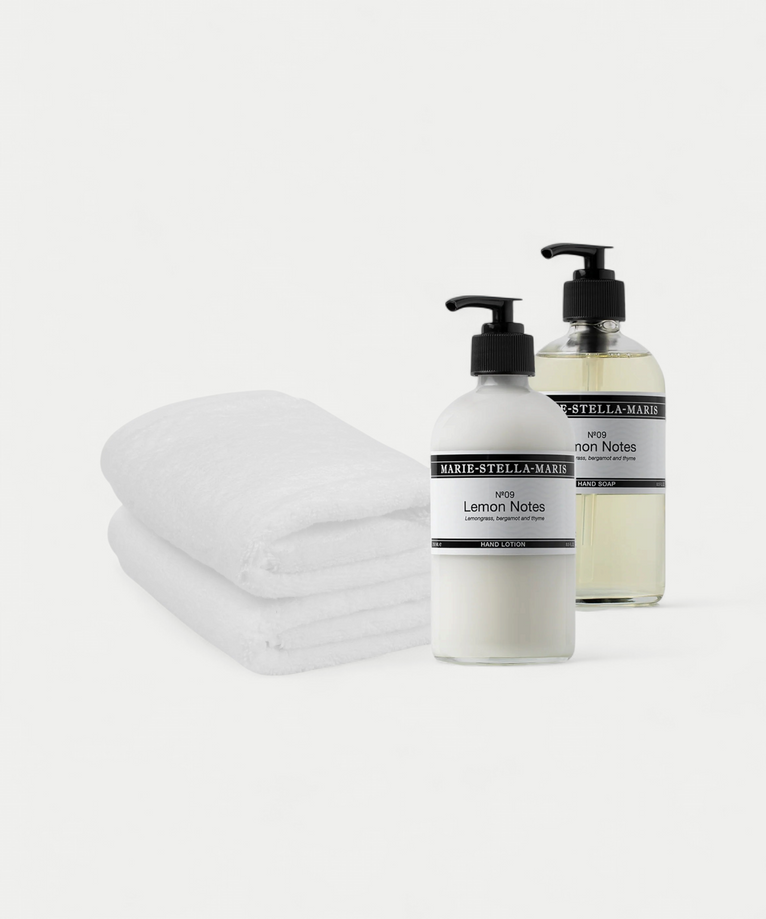 2x Guest Towel White & Marie-Stella-Maris Hand Wash + Hand Lotion Lemon Notes